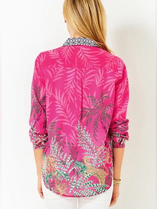 Lilly Pulitzer Long Sleeve Button Up Lake View Cotton Tunic Animal Jungle Print - Picture 2 of 6